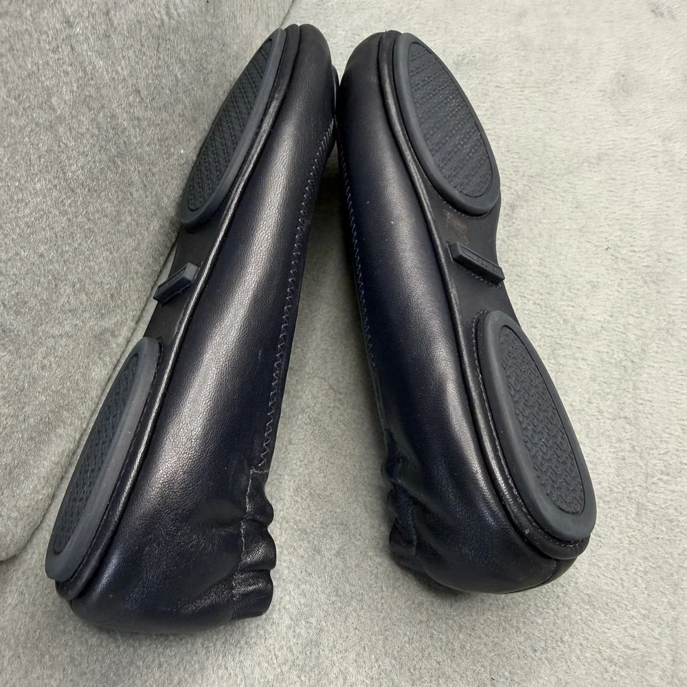 Tory Burch Minnie Travel Ballet Flats Women's 7.5 Navy Blue Leather Logo Shoes